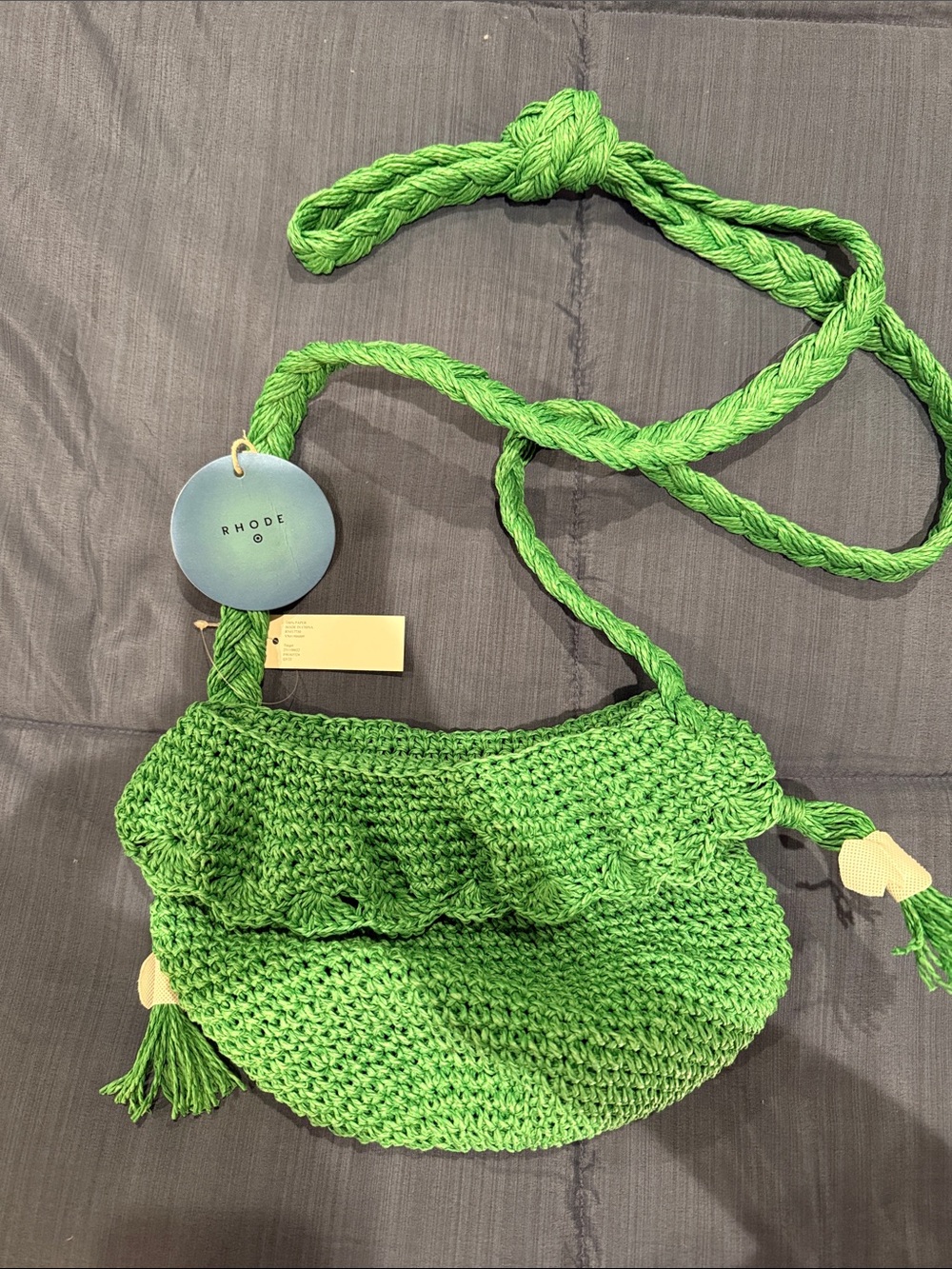 RHODE Bright Green Crochet Ruffle Shoulder Bag
